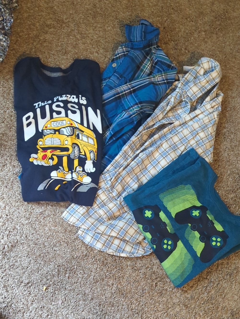 Boys Plaid Shirts And Tees Set Of 4
